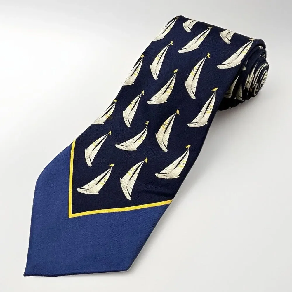 Vintage Polo Ralph Lauren Silk Tie Sailboat Nautical Yacht Preppy Americana USA